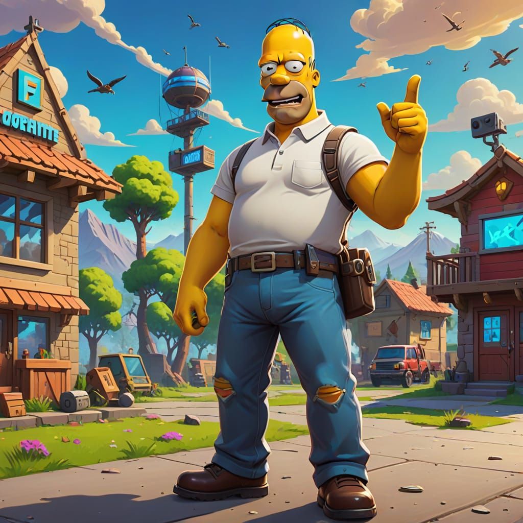 Homer Simpson Enters Fortnite Lobby in Vibrant Oil Painting ...