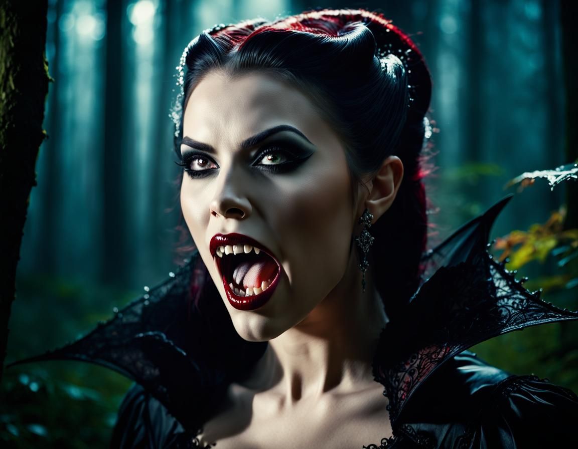 Gothic Vampire Lady Portrait in Haunting, Moody Forest