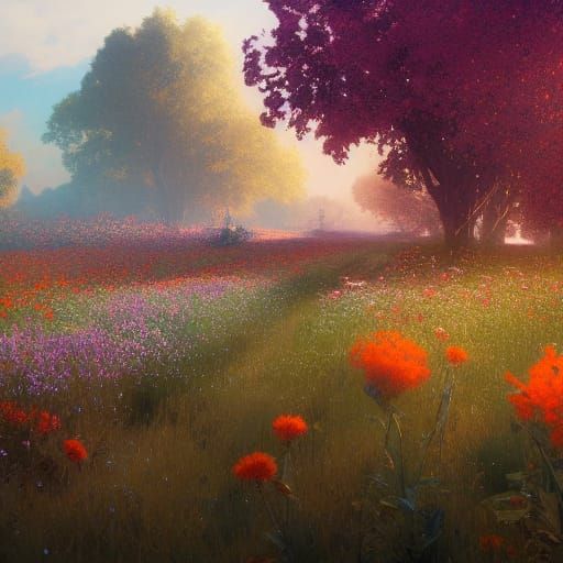 Hyperdetailed Flower Field Concept Art in 8K