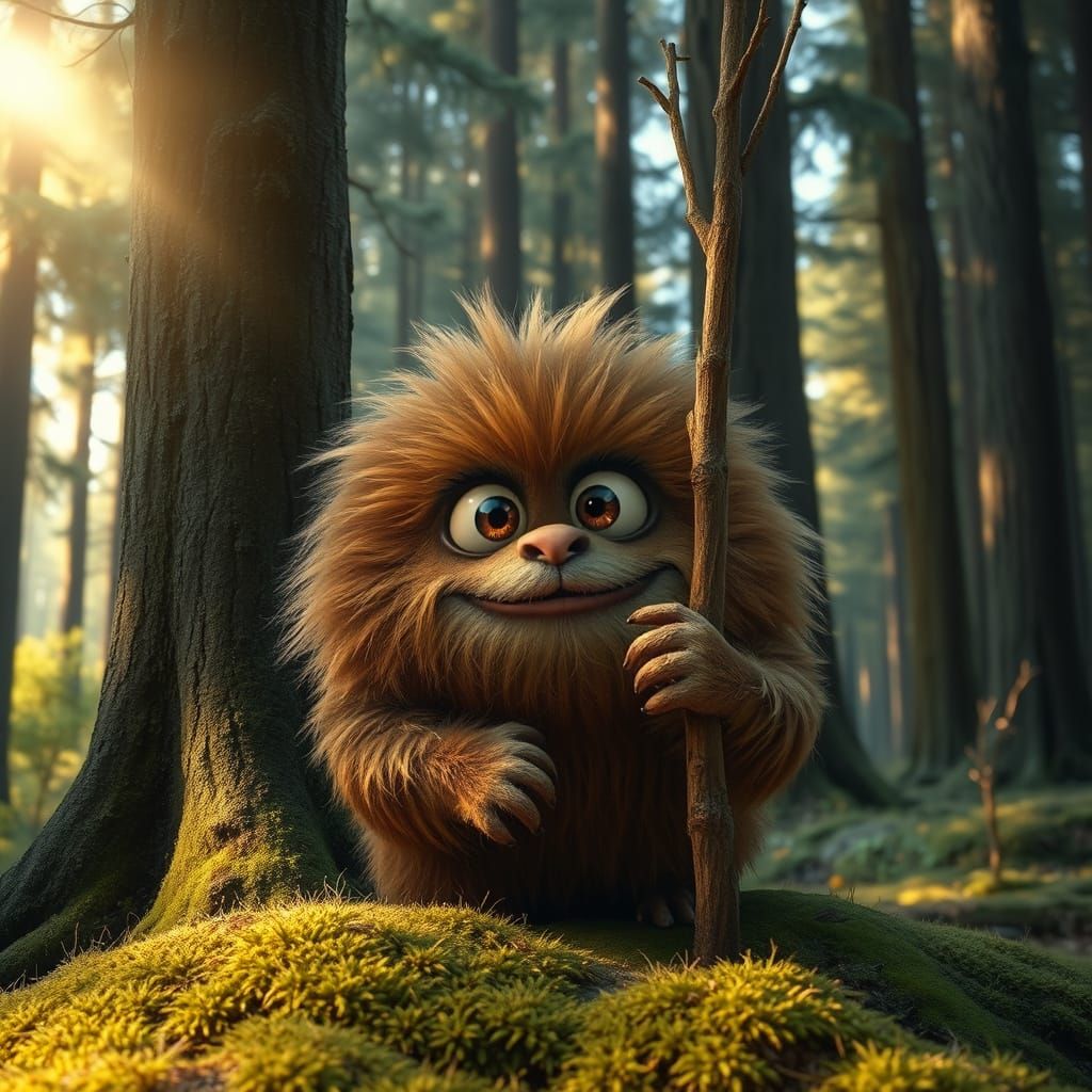 Enchanted Woodland Creature in Whimsical Forest Scene