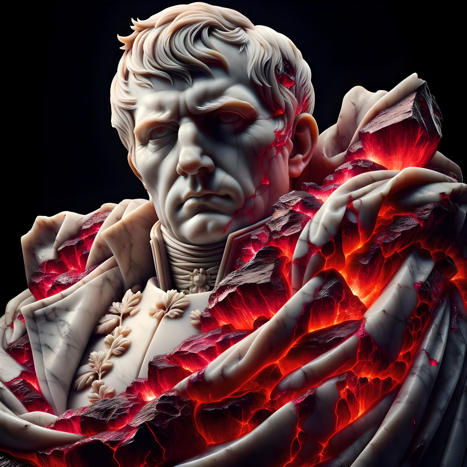 Grand Marble Statue of Napoleon with Ruby Cracks