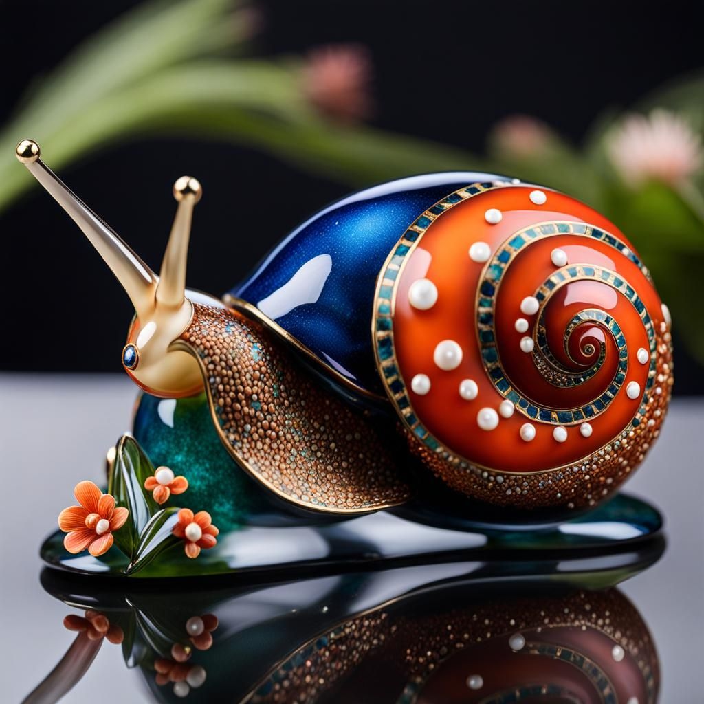Glass Snail Figurine in Cloisonnism Graffiti Style