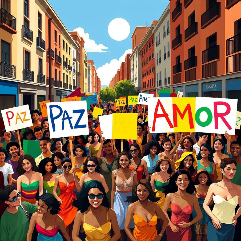 Joyful Celebration in Vibrant Colors and Abstract Forms