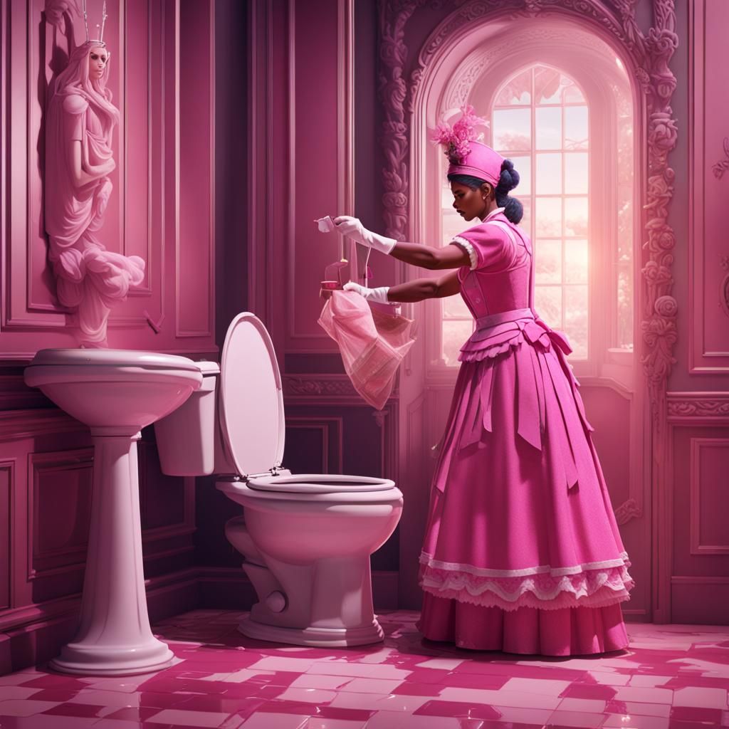 Maid Cleaning Goddess Toilet, Detailed Fantasy Art