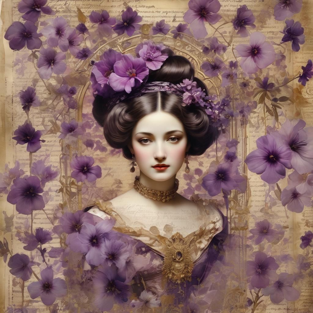 Countess with Purple Flowers in Watercolor Style