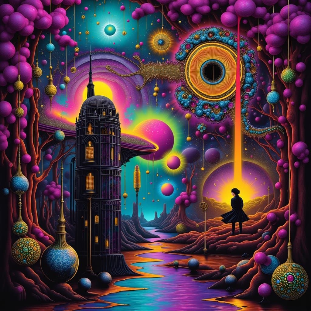 Surreal Cyberpunk Dreamscape in Vibrant Neon