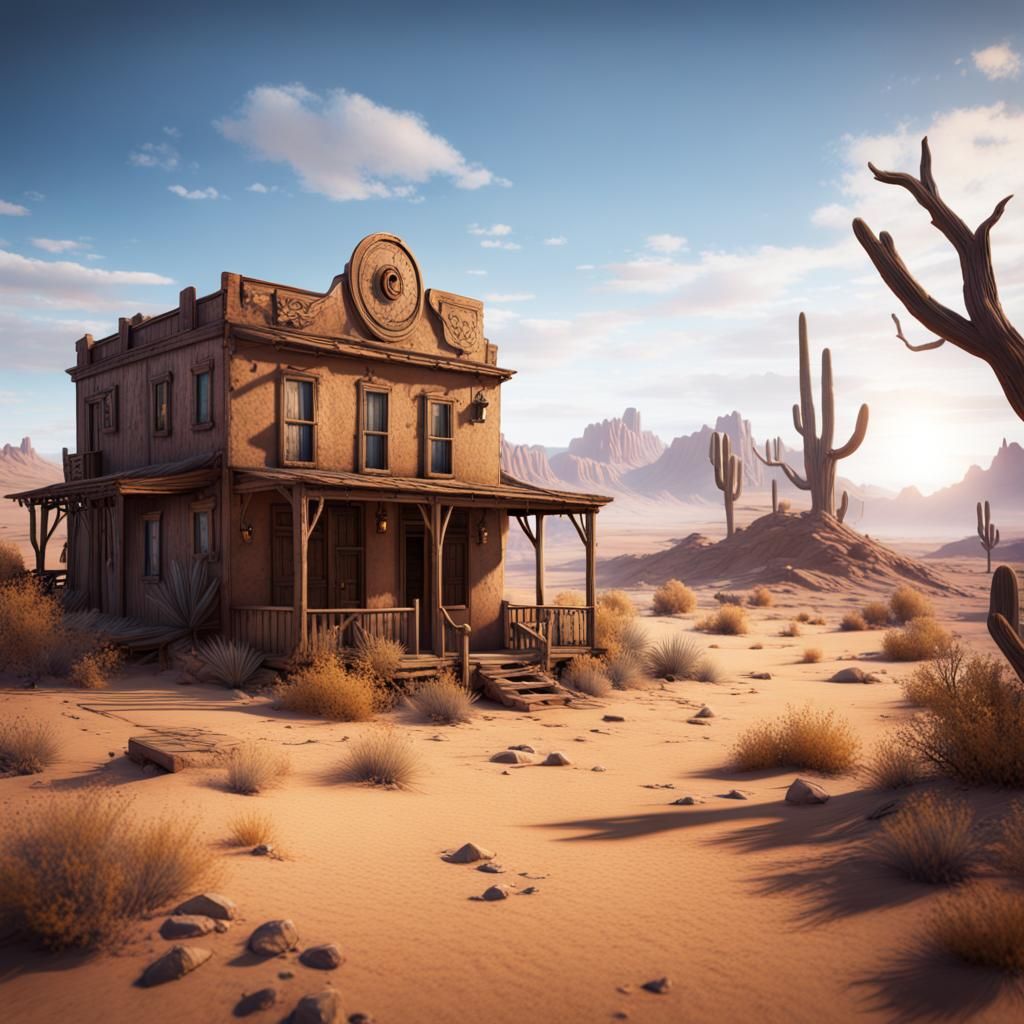 Desert Ghost Town in Detailed Matte Painting