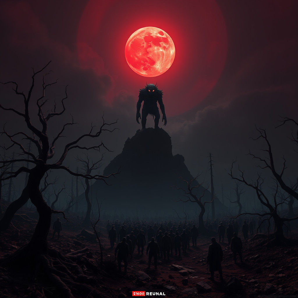Apocalyptic Moon Over Zombie Horde in Dark Fantasy Style