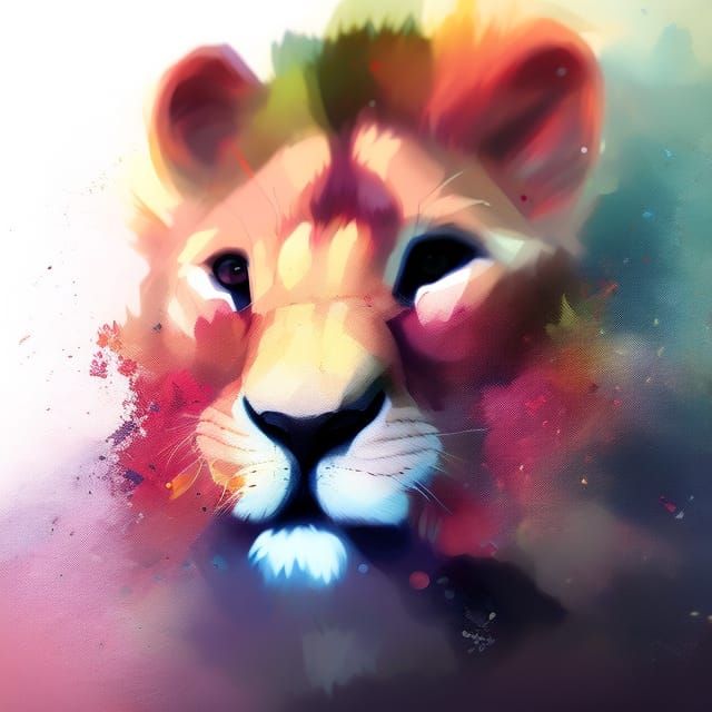 Adorable Baby Lion Portrait in Digital Illustration