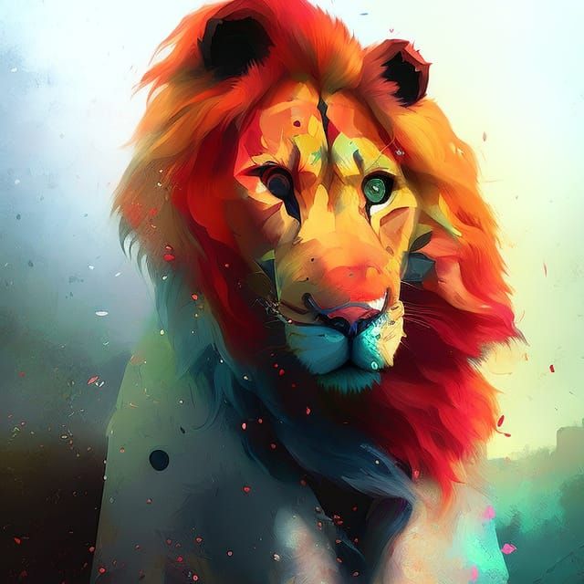 Adorable Baby Lion Portrait in Digital Art Style