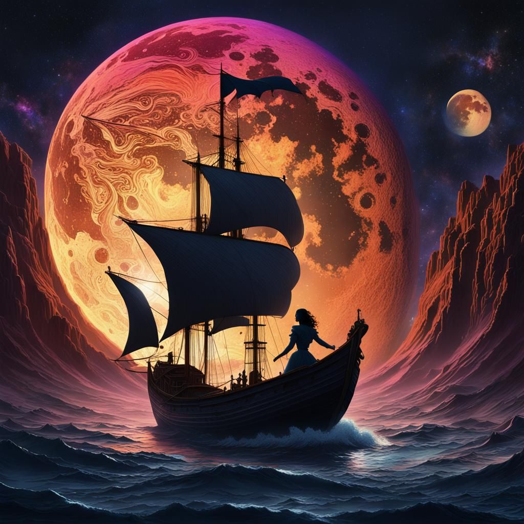 Psychedelic Woman Silhouette with Moon and Stars