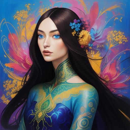 Dragon Peacock Woman in Abstract Expressionism Style