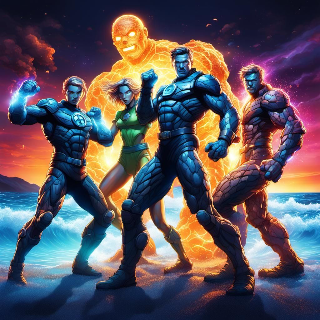 Fantastic Four Rave Party: Hyperrealistic Splash Art