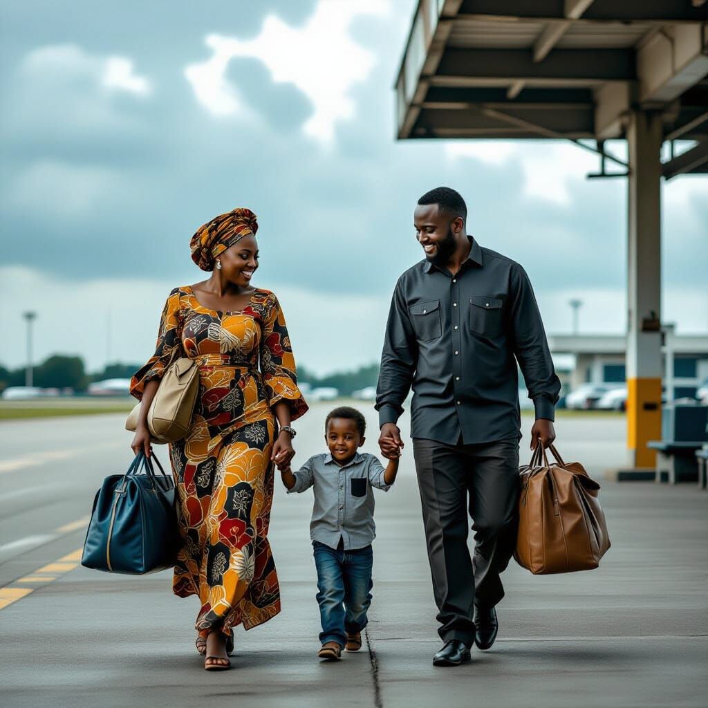 Nigerian Family at Old Airport, Emotional Departure