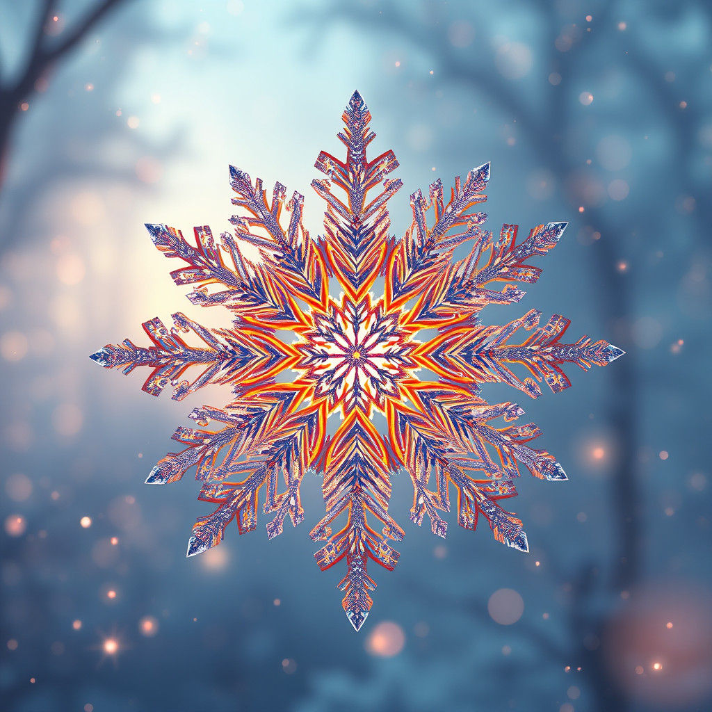 Surreal Snowflake Wonderland in Golden Light