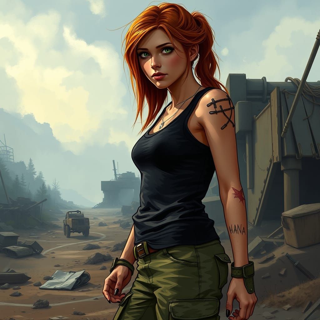 Auburn-Haired Woman in Post-Apocalyptic World