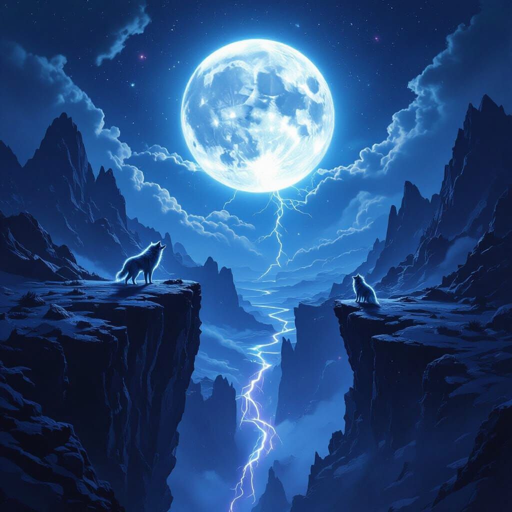 Ethereal Stardust Wolves Howling Under a Full Moon