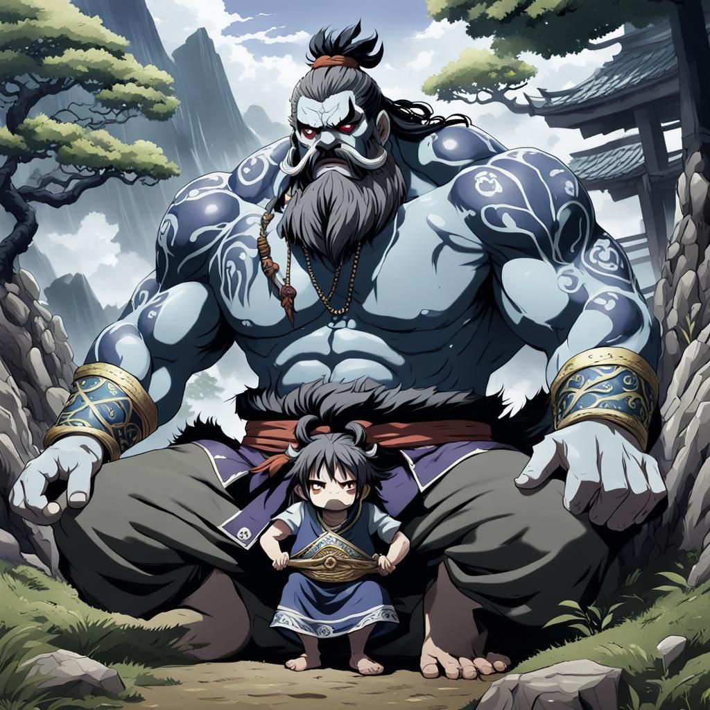 Sad Grey Giant in Anime Style