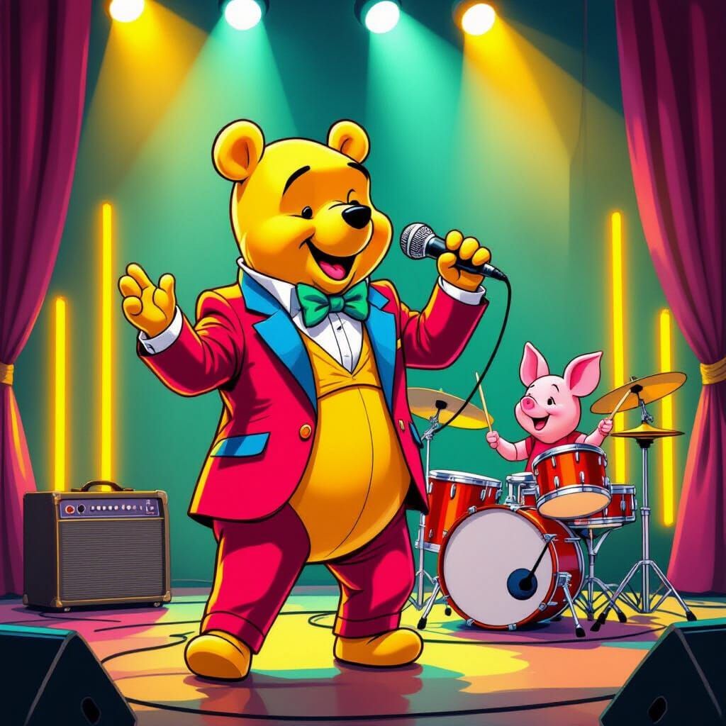 Winnie the Pooh Concert in Neon Digital Art
