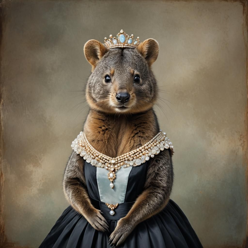 Elegant Quokka Ballerina in Silk Dress and Tiara