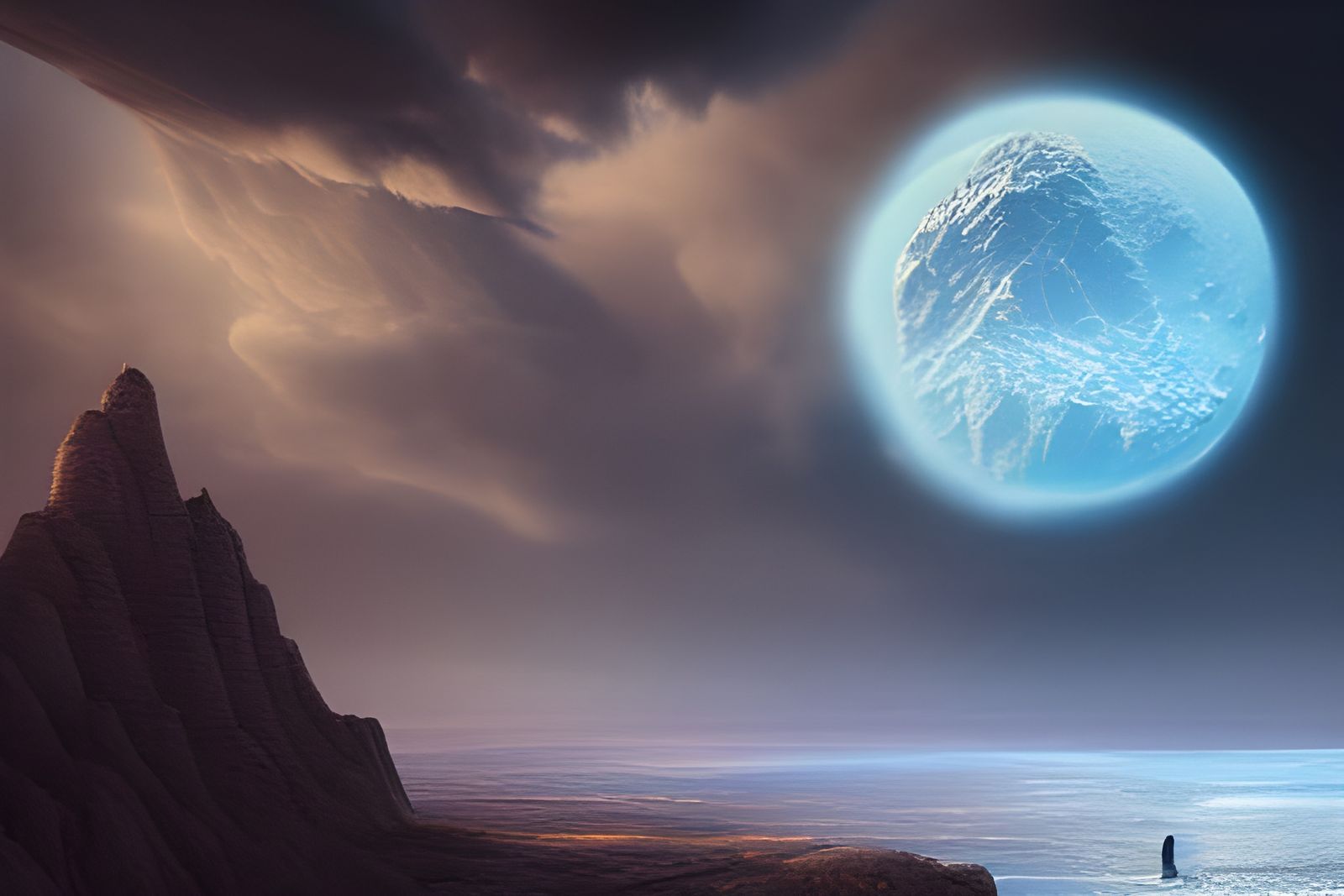 Earthrise Over Lunar Landscape: Digital Matte Painting