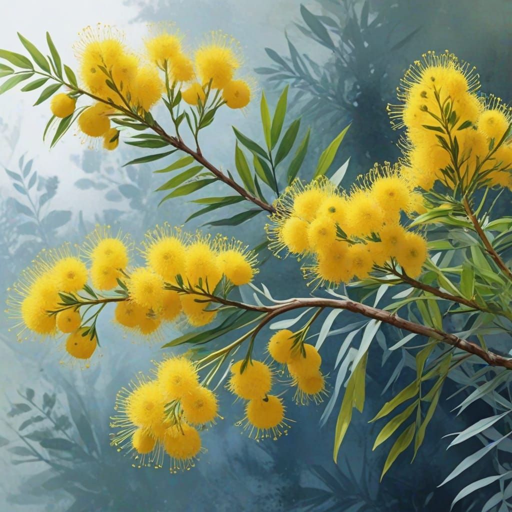 Watercolor Australian Wattle in Soft Focus