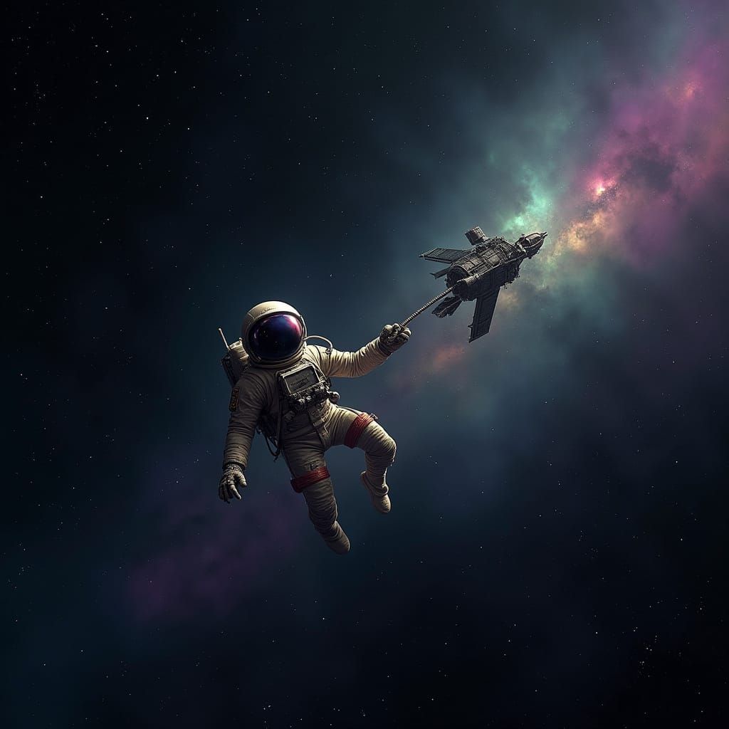 Lost Astronaut in Space near Nebula, Photorealistic
