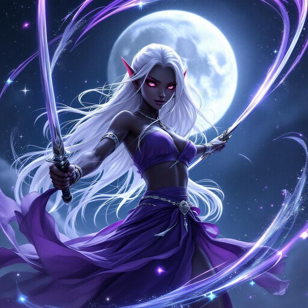 Drow Elf Bladesinger in 3D Anime Style
