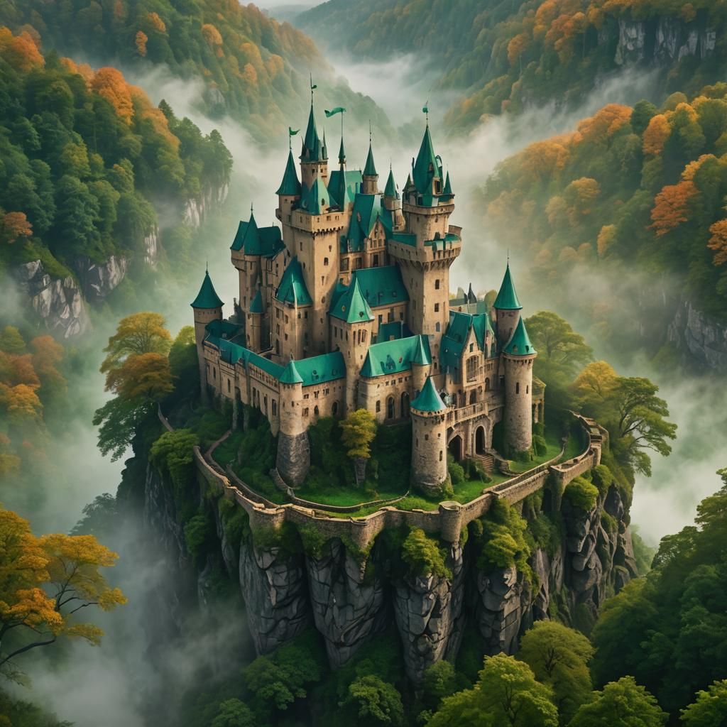 Mystical Castle in Lush Forest: Fantasy Concept Art