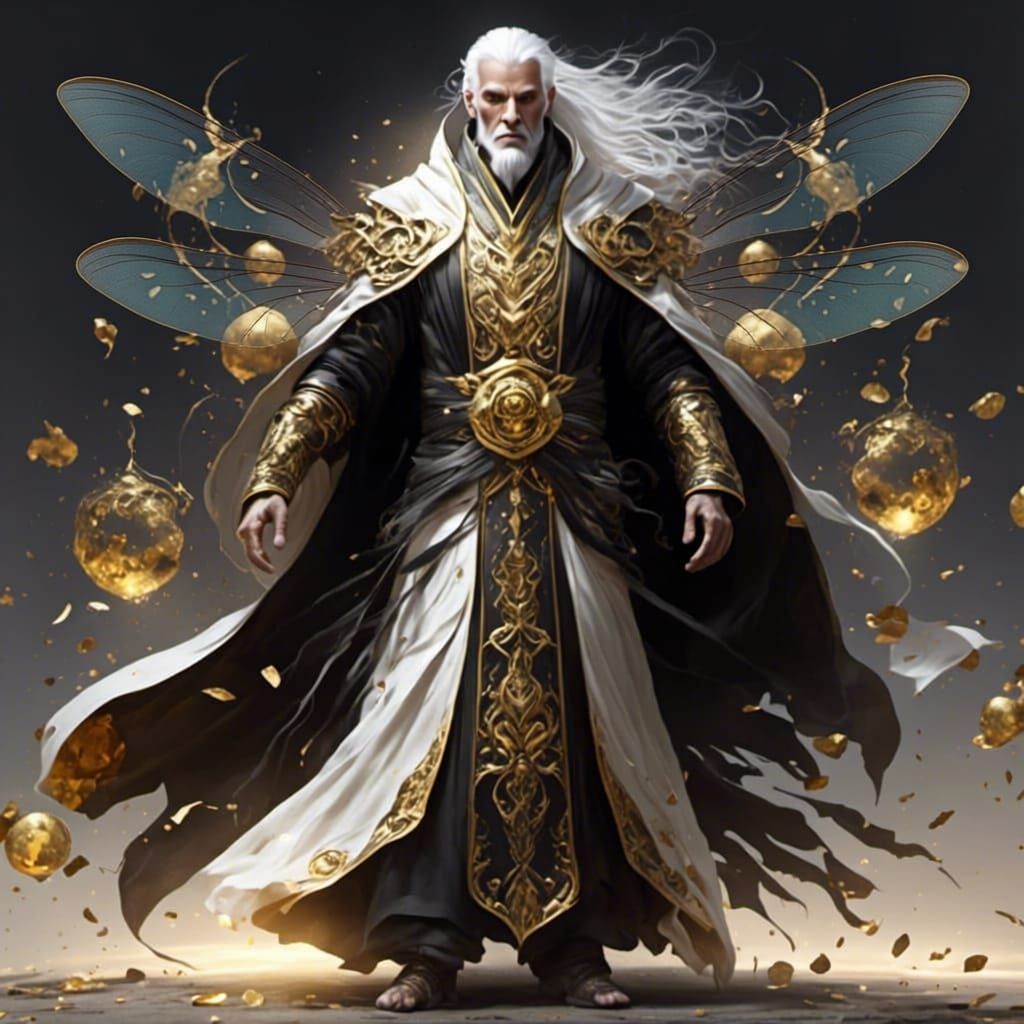 Hyperreal Aasimar in Gold Monastic Robe