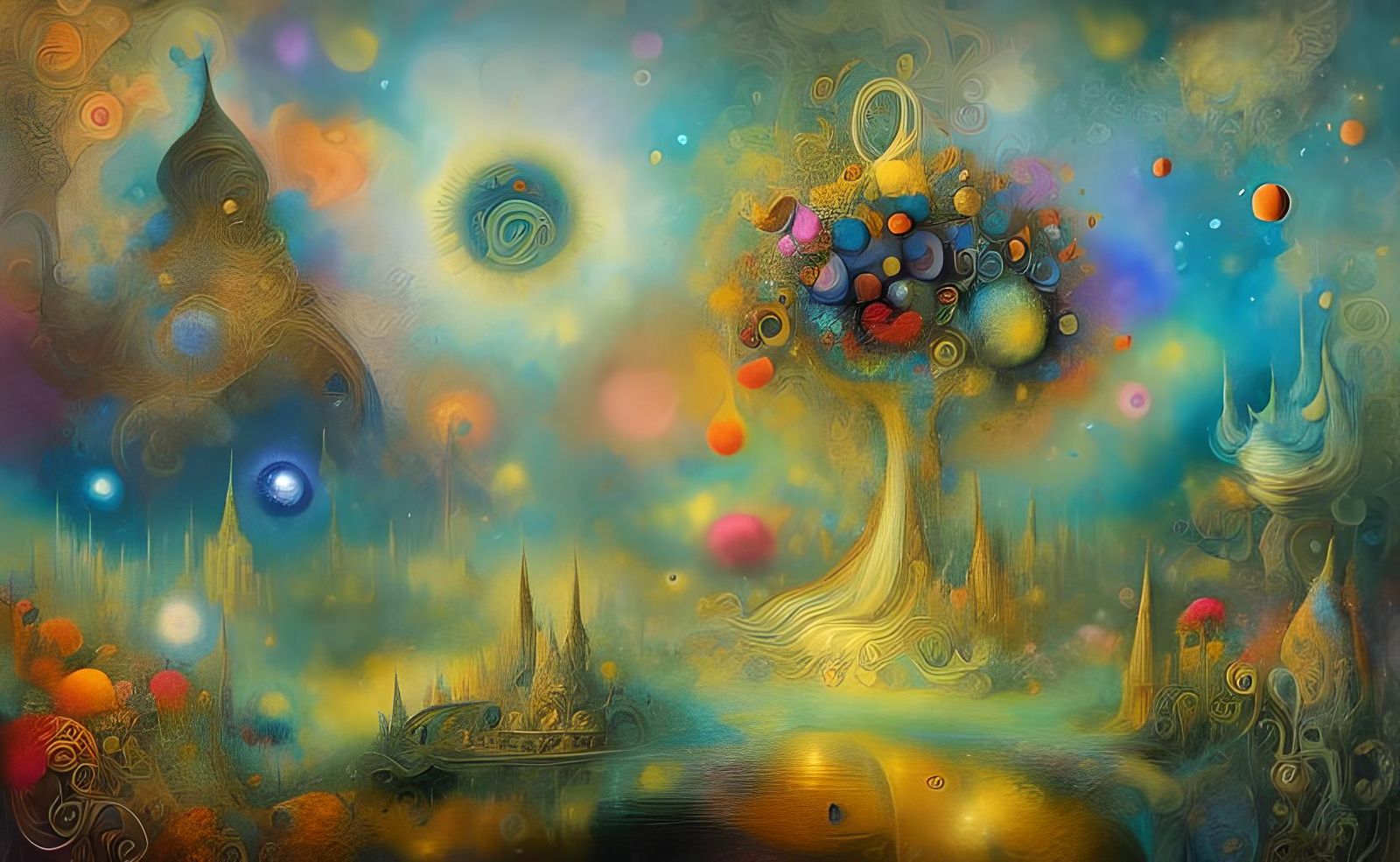 Surreal Iridescent Alien Garden Pond