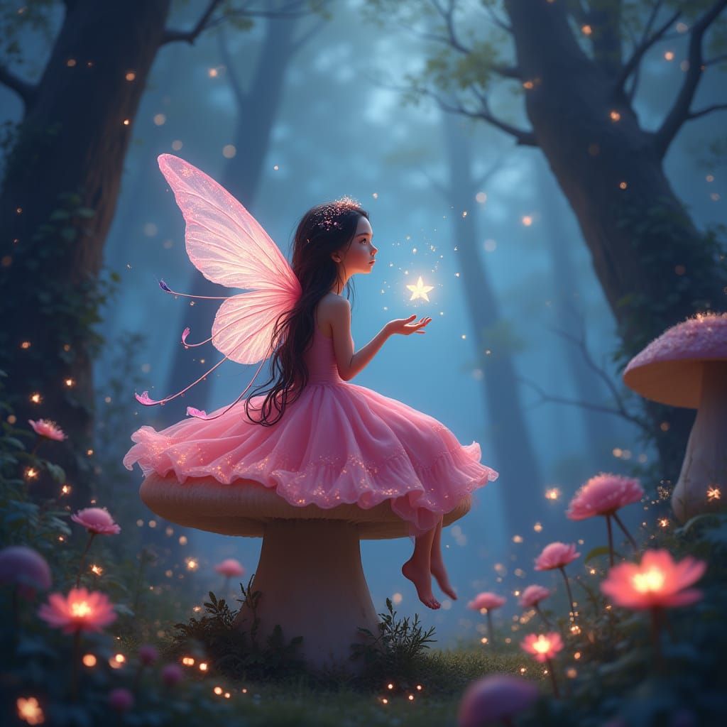 Bioluminescent Fairy in Magical Forest
