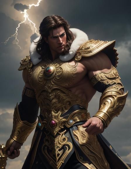 Muscular God in Business Suit Amidst Lightning