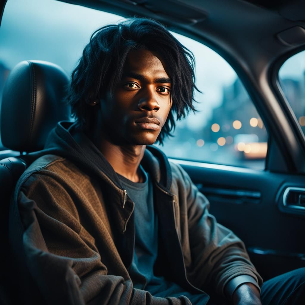 Introspective Teenager in Car: Cinematic Matte Painting