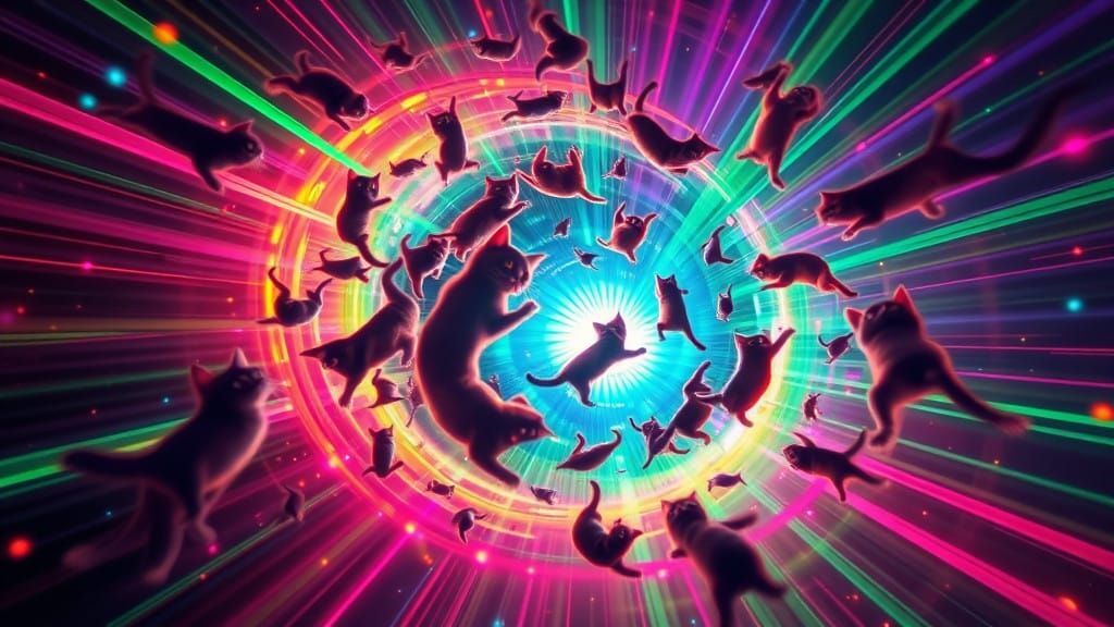 Futuristic Cats in Swirling Vortex of Light
