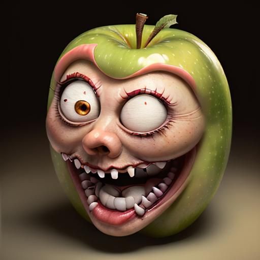 Woman Biting Scared Apple: Hyperrealistic Macro Photo