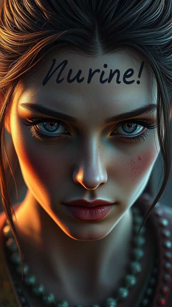 Detailed Matte Painting Portrait with Forehead Inscription