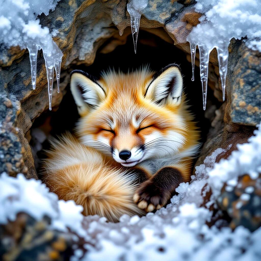 Sleeping Arctic Fox Cub in Dreamy Light