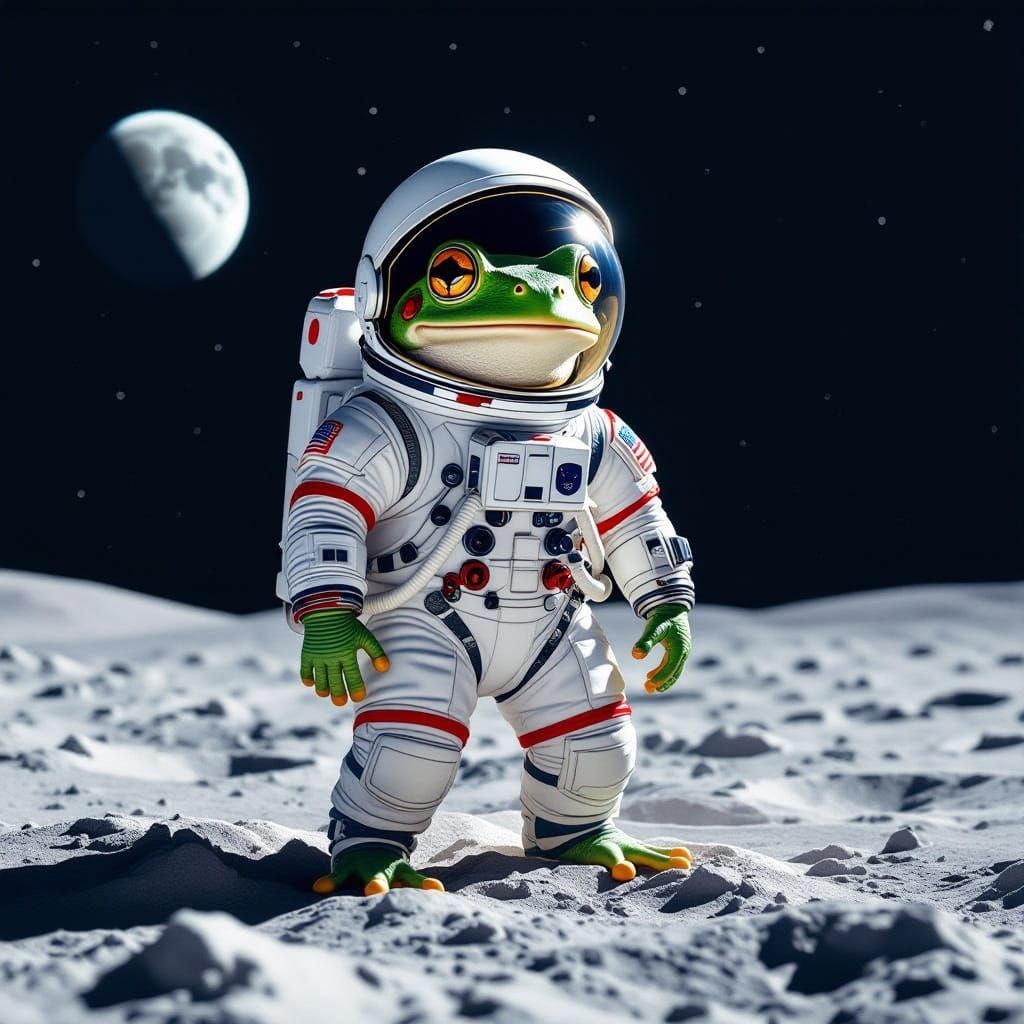 Frog in Space Suit Lands on Lunar Surface