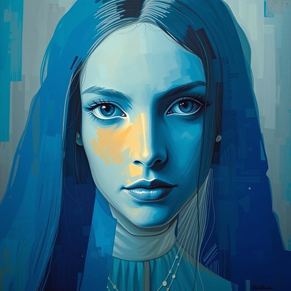 Elegant Woman with Pink Hair in Impressionistic Style