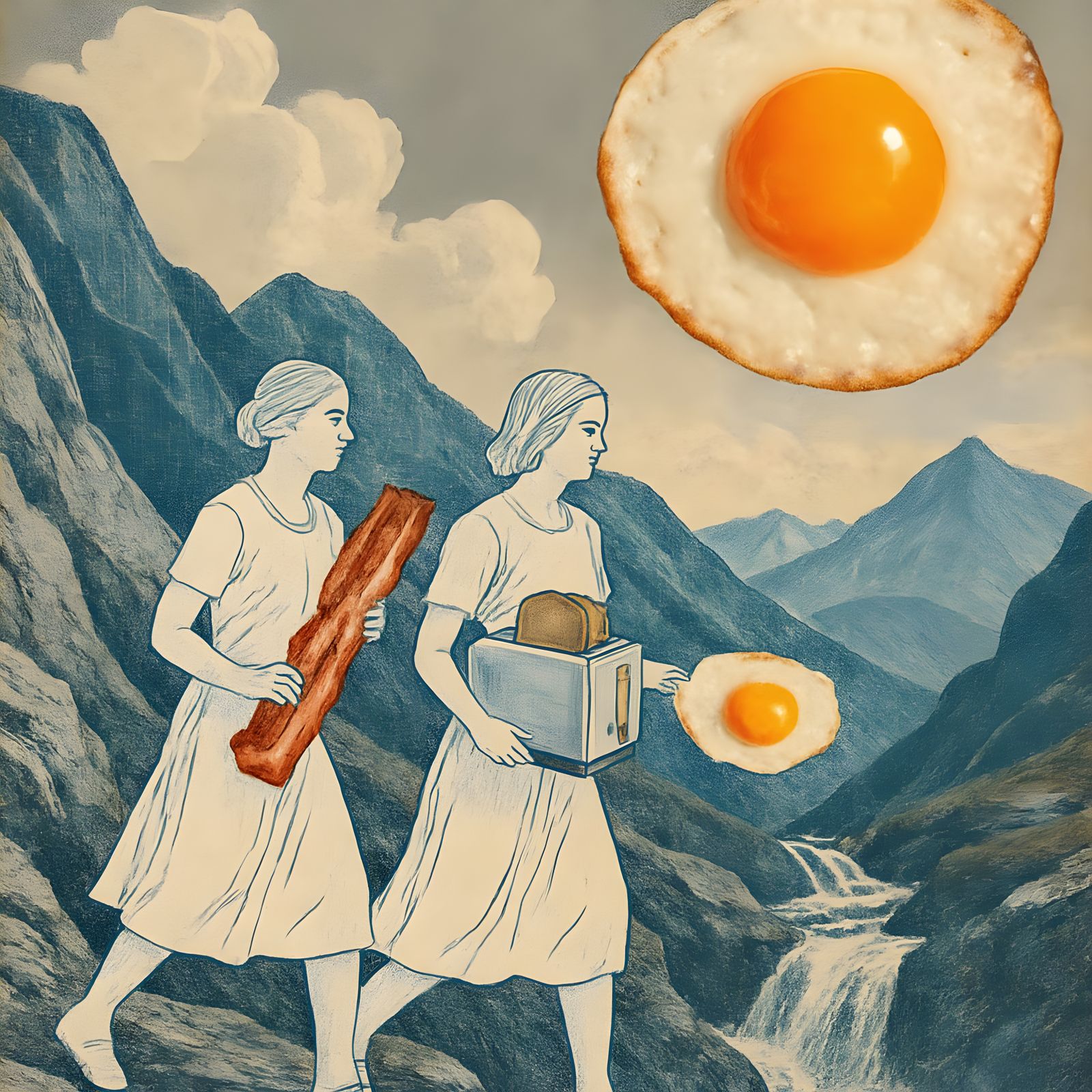 Surreal Maximalist Collage: Women with Breakfast