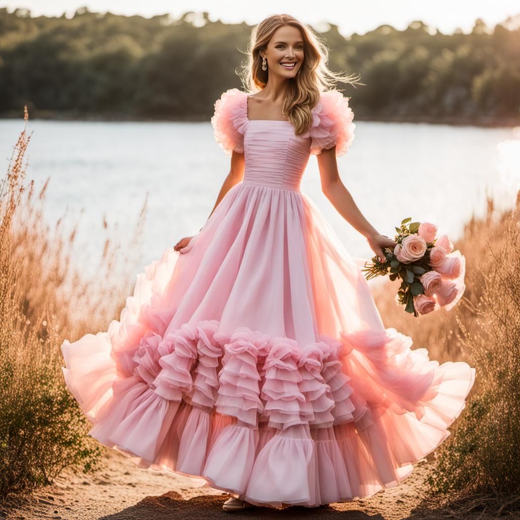 Elegant Rose Dress with Ruffles in Digital Art