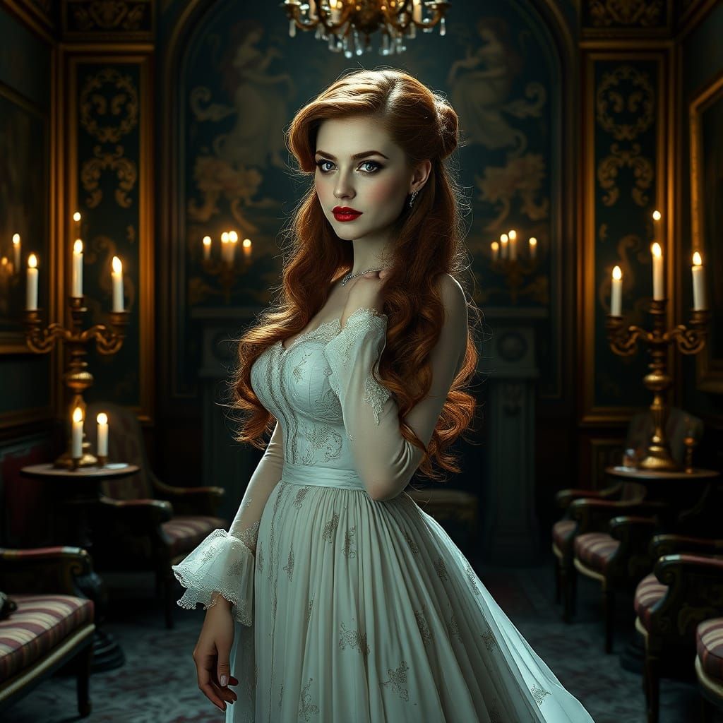 Ethereal Victorian Aristocrat in Opulent Foyer