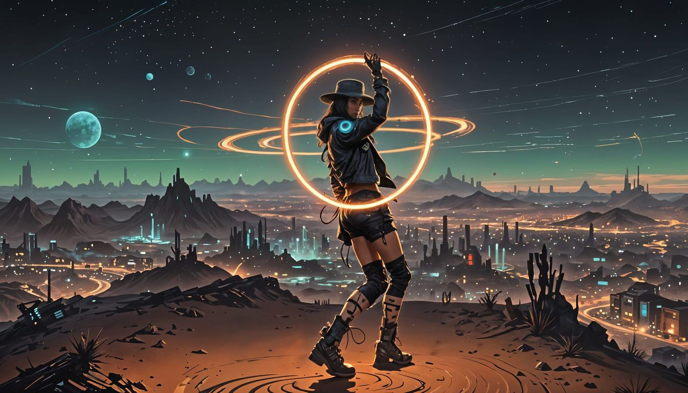 Cyberpunk Hula Hooper on a Desolate Planet