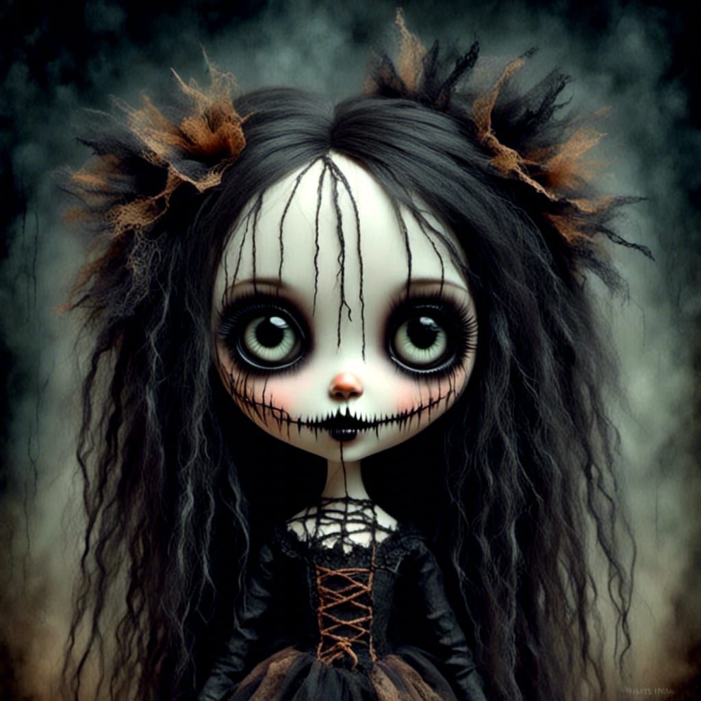 Eerie Gothic Witch Doll with Glowing Eyes