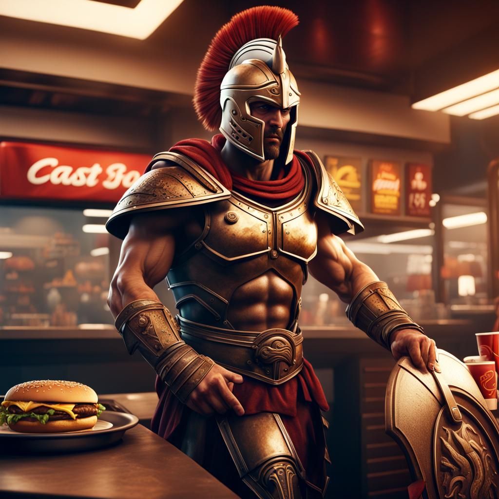 Spartan Warrior at Fast Food Restaurant