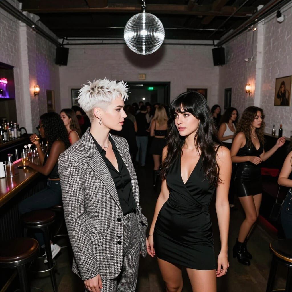 Nightclub Scene: Women Dancing in a Warehouse Bar