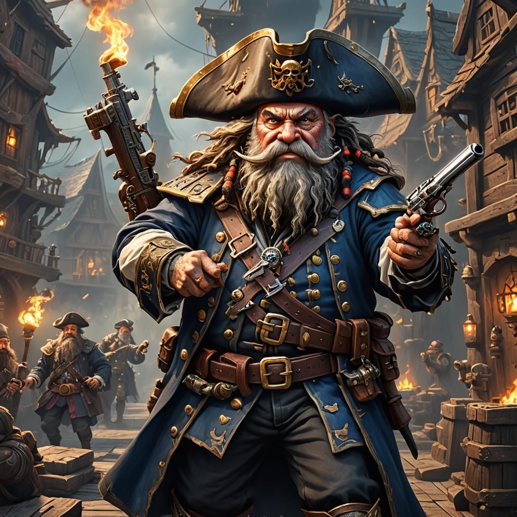 Dwarf Pirate Captain with Flintlock Pistol