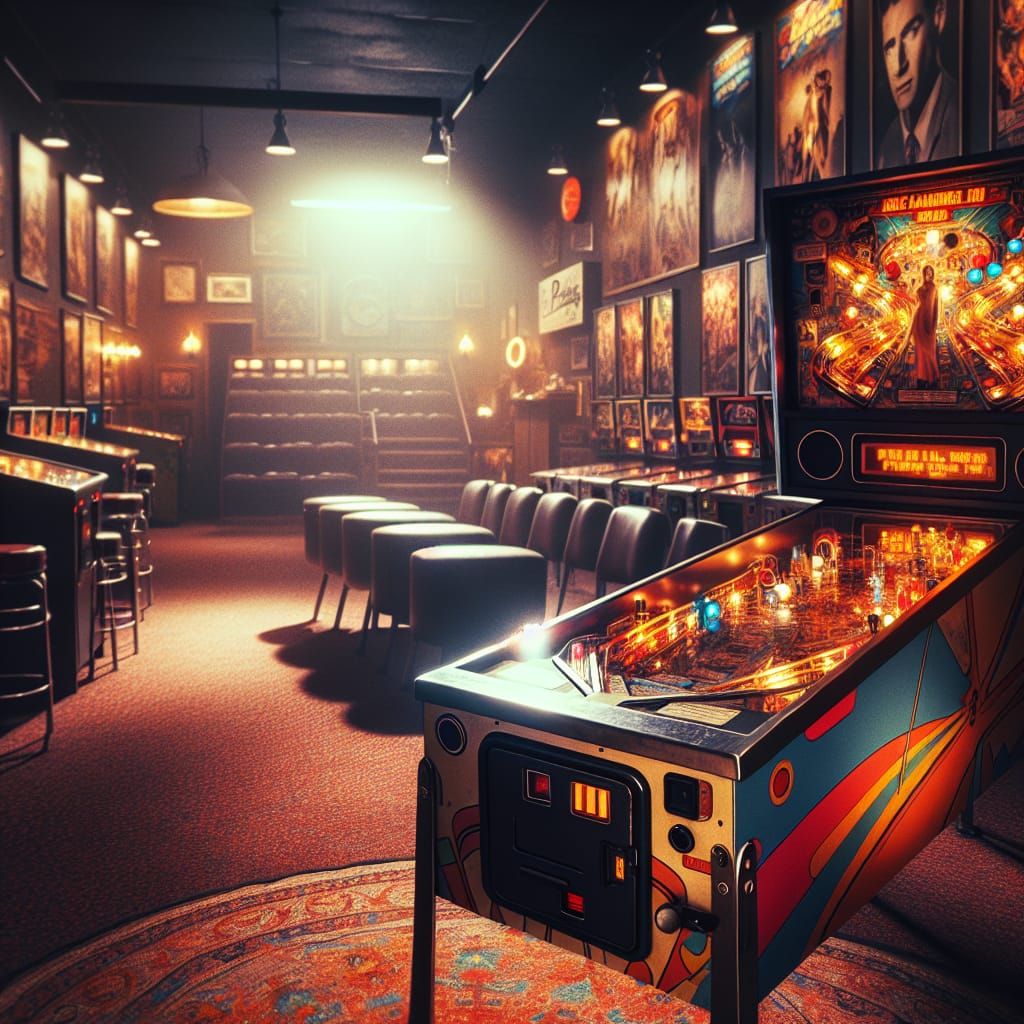 Vintage Pinball Machine in Cinematic 1960s Style