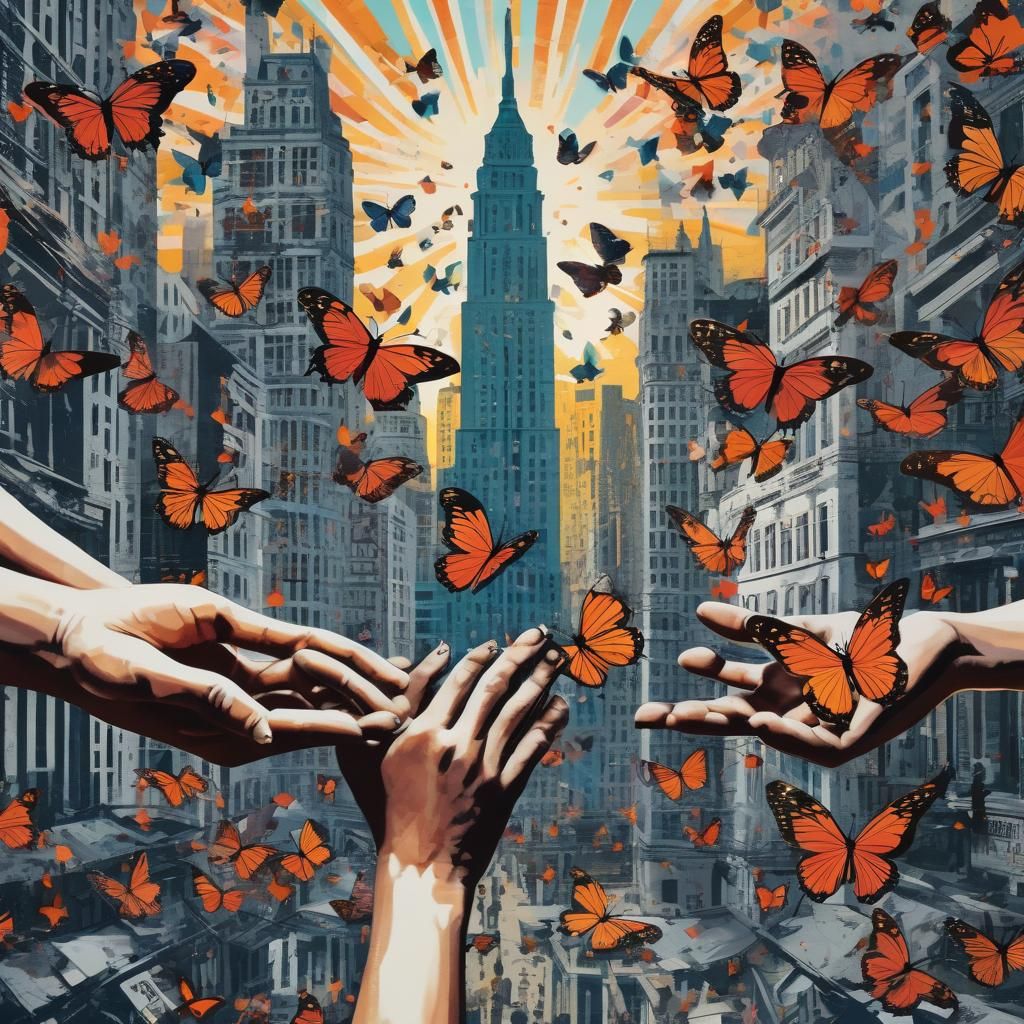 Pop Art Butterflies in Cityscape Screen Print